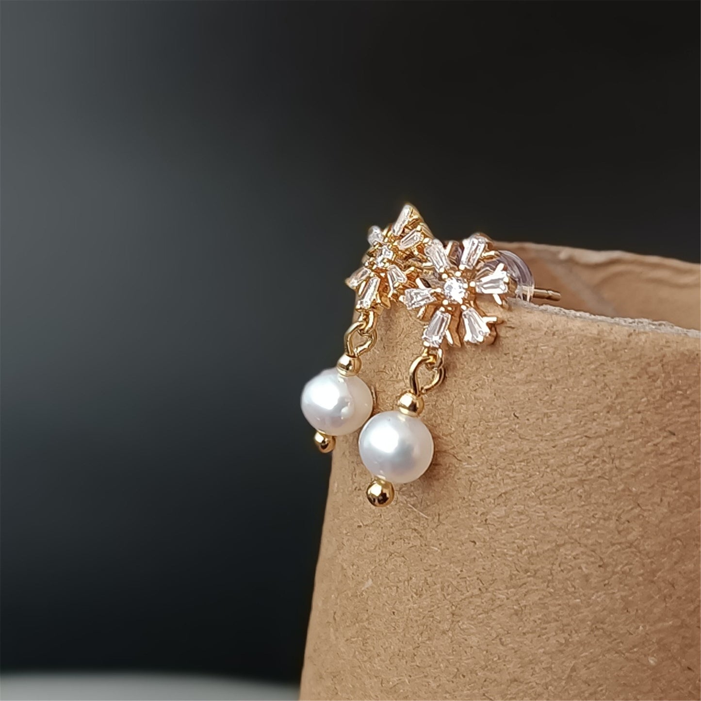 Boucles d'oreilles en perles d'eau douce naturelles, usage quotidien, 14K GF CZ, flocon de neige, clou d'oreille pendant