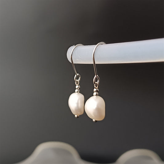 Natural Freshwater Baroque Pearl Hook Earrings Daily Wear 14K GF Plain Ear Hooks Dangle Earing
