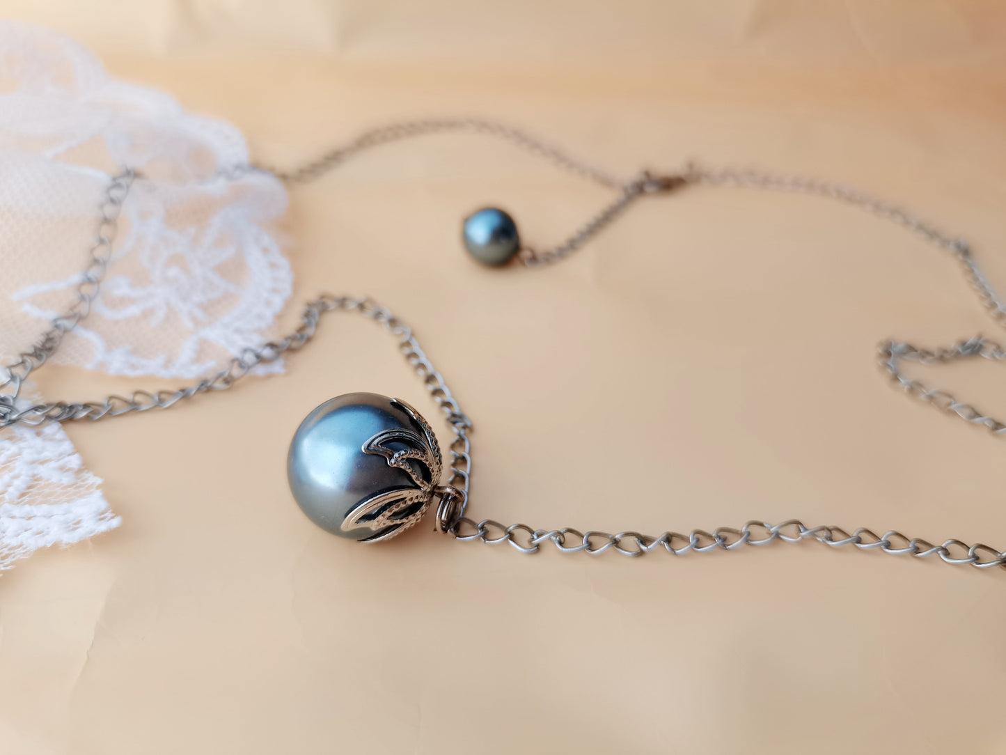 High Quality 16MM Black South Sea Shell Pearl Pendant Cable Chain Necklace