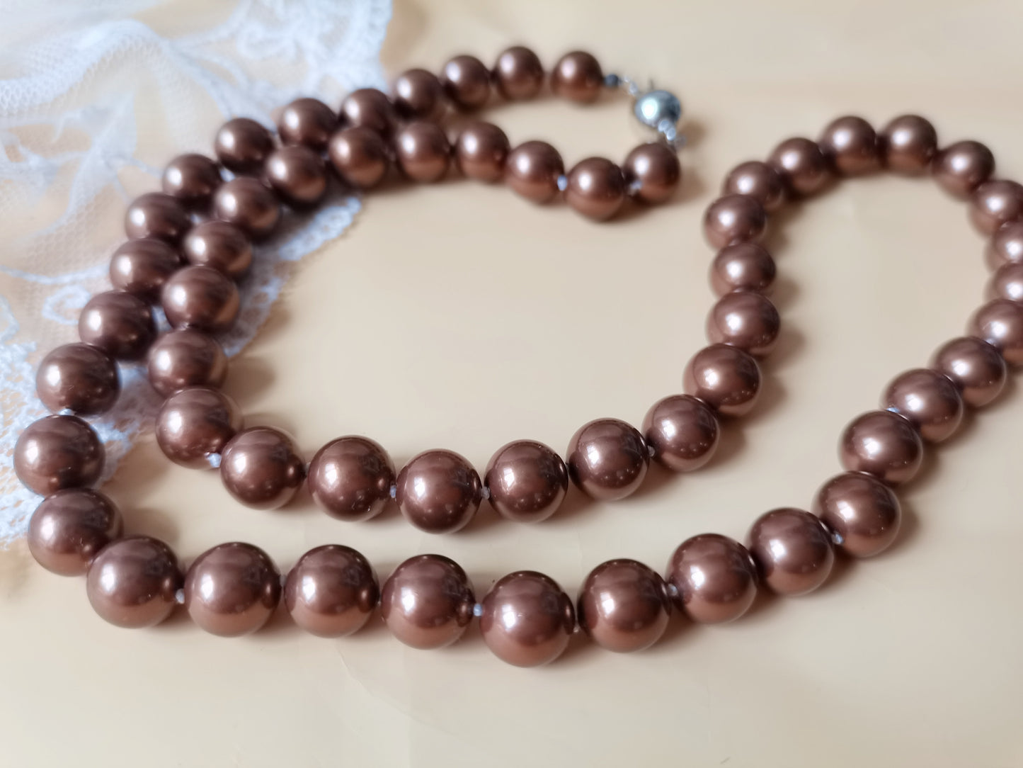 High Quality 10MM Brown Shell Pearl Necklace 24" South Sea Beaded Long