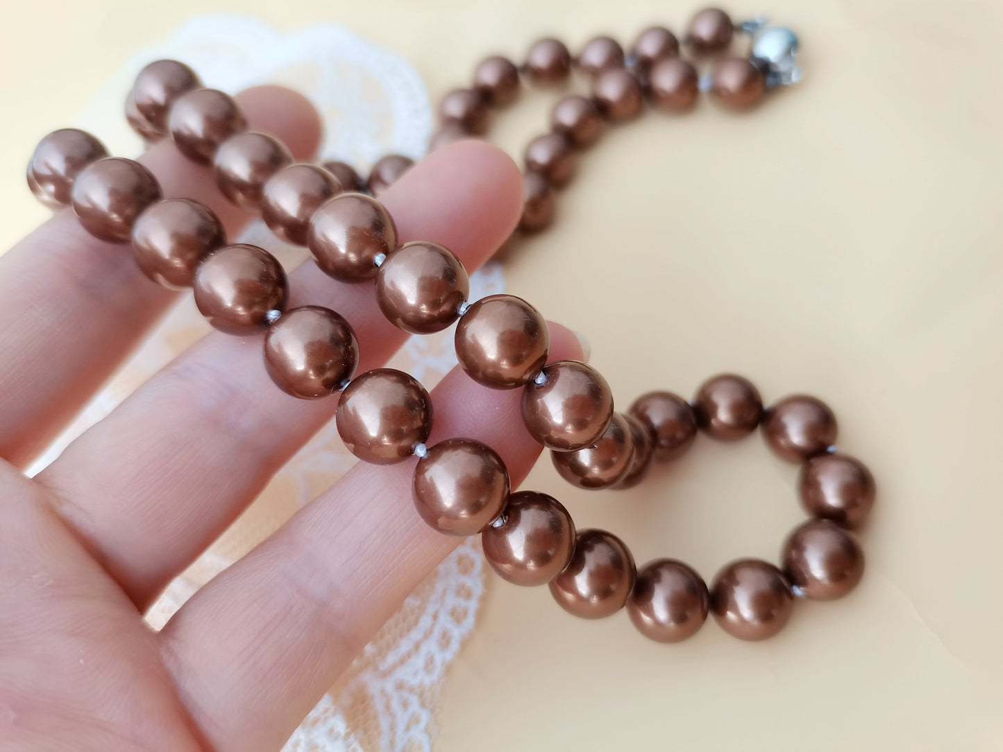 High Quality 10MM Brown Shell Pearl Necklace 24" South Sea Beaded Long