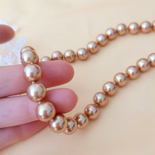 High Quality 10MM Champagne Shell Pearl Necklace 16" South Sea Beaded Choker