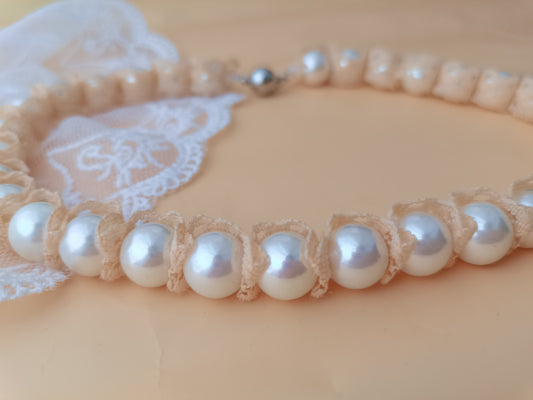 High Quality 12MM White Shell Pearl Lace Necklace 16" South Sea Beaded Choker