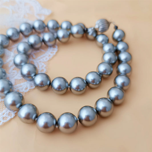 High Quality 8MM Gray Shell Pearl Necklace 16" South Sea Beaded Choker