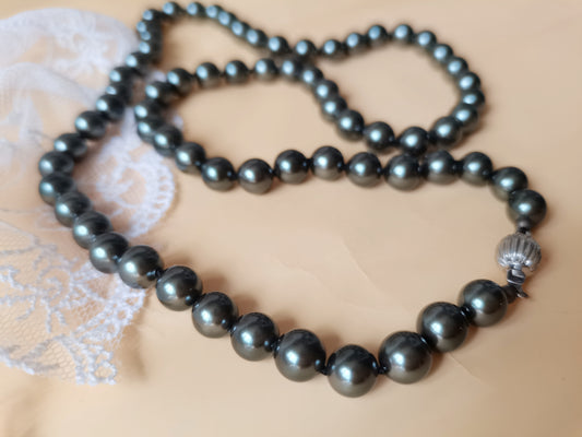 High Quality 8MM Peacock Black Shell Pearl Necklace 24" South Sea Beaded Long
