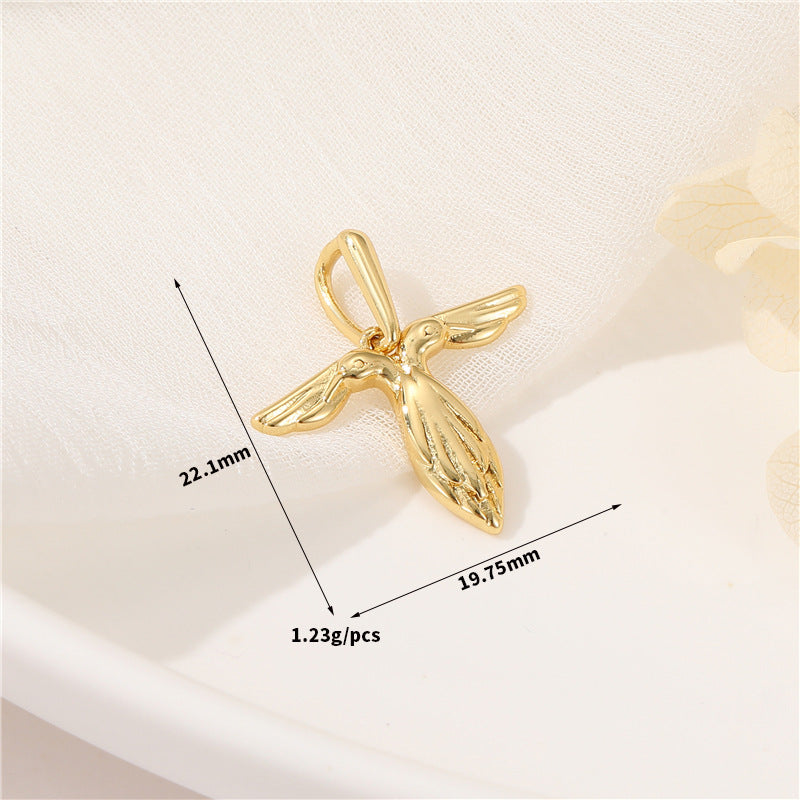 Pendentif à breloque AZ avec 2 ailes de cygne et initiales de l'alphabet 14K GF