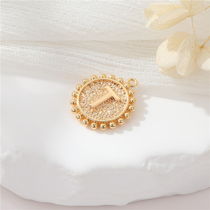2 perles rondes à bord de pièce de monnaie initiale Alphabet AZ Charm Pendentif 14K GF