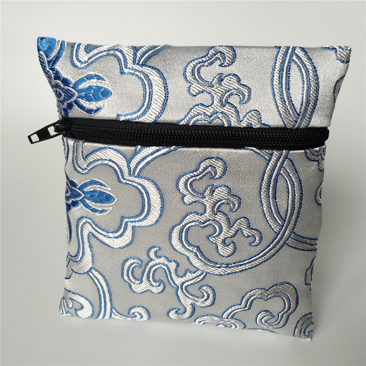 5x5" Colorful Floral Chinese Silk Pouch Pocket Money Coin Bag with Zip Grab Rosary Bead Traditional Packaging Bags for Jewelry Gift