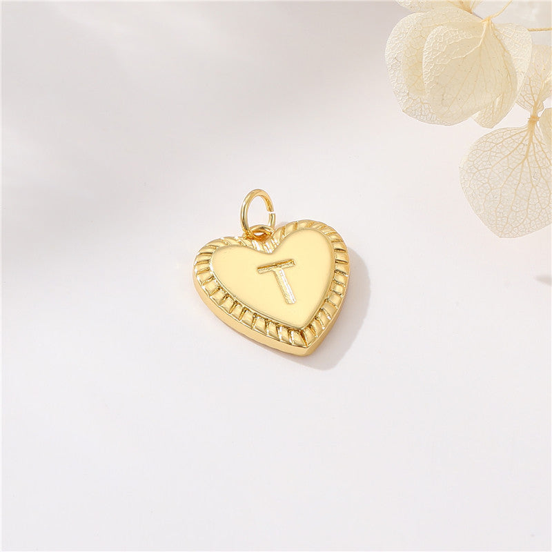 Pendentif à breloque 2 coeurs initiales Alphabet AZ 14K GF