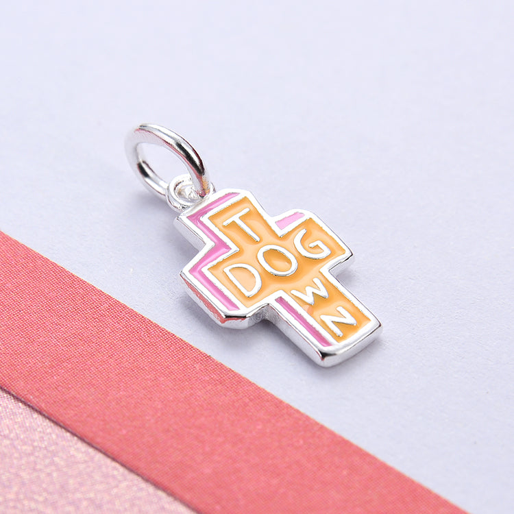 Pendentif à breloque en forme de dinosaure UFO NoLove Earth Cross arc-en-ciel en argent sterling S925