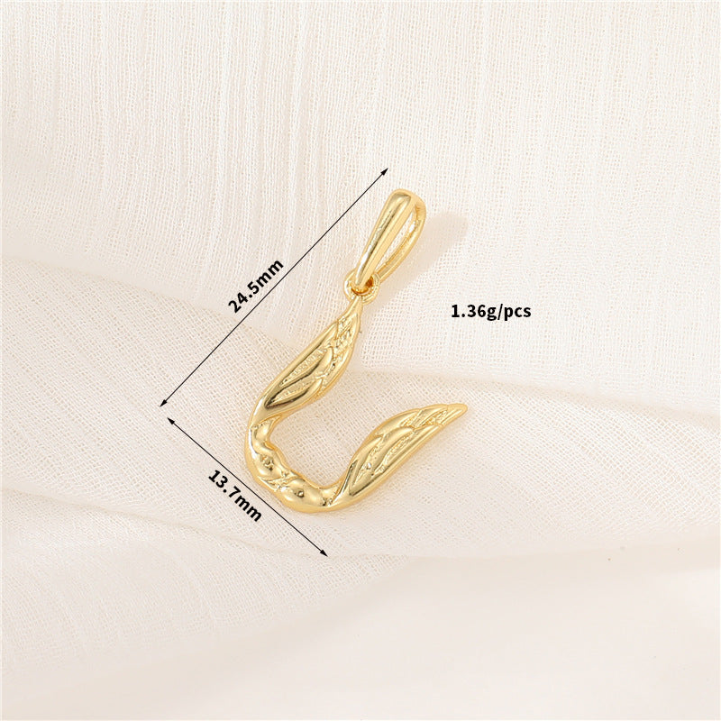 Pendentif à breloque AZ avec 2 ailes de cygne et initiales de l'alphabet 14K GF