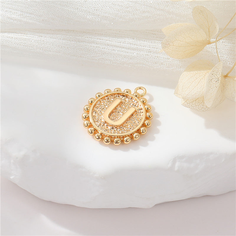 2 perles rondes à bord de pièce de monnaie initiale Alphabet AZ Charm Pendentif 14K GF