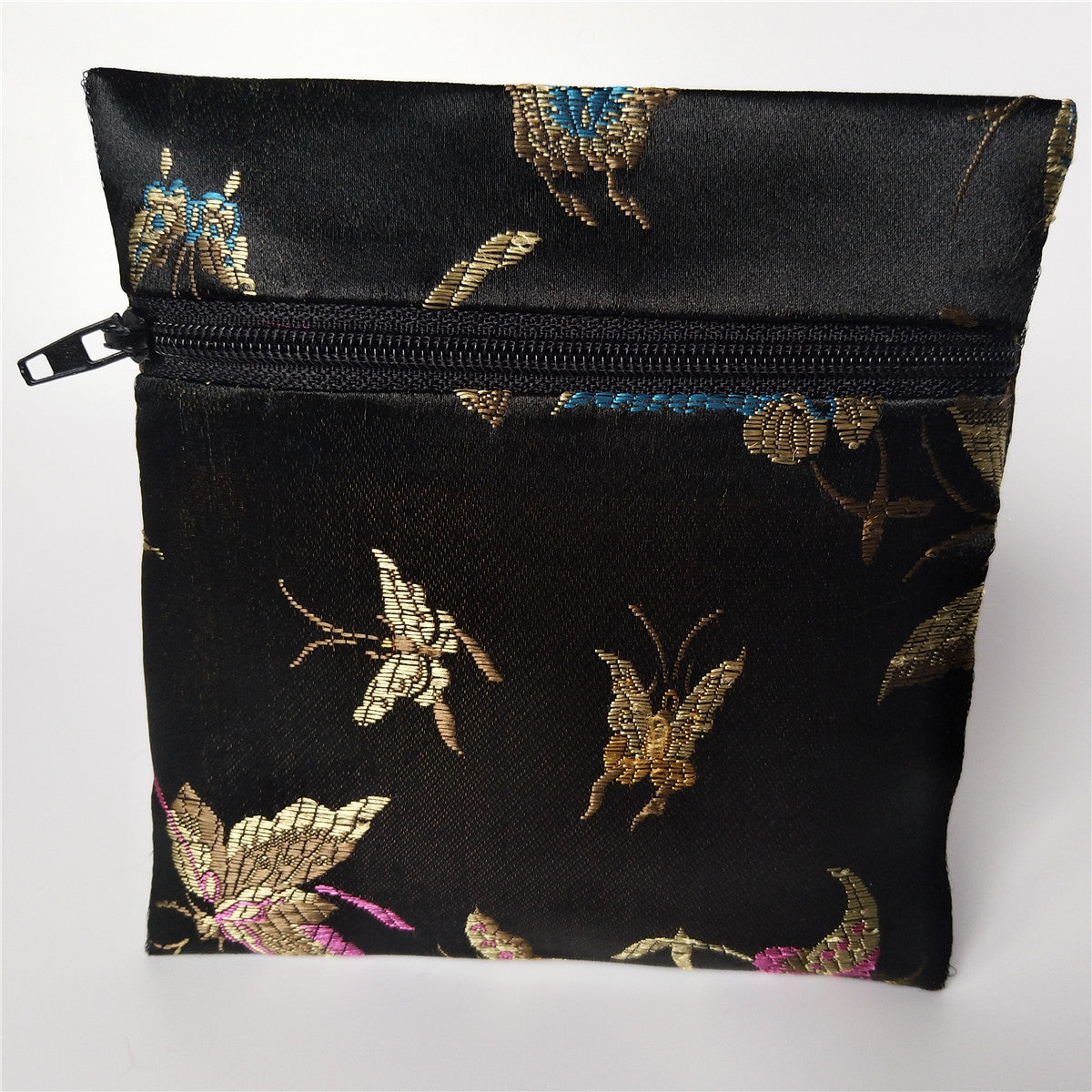 5x5" Colorful Floral Chinese Silk Pouch Pocket Money Coin Bag with Zip Grab Rosary Bead Traditional Packaging Bags for Jewelry Gift