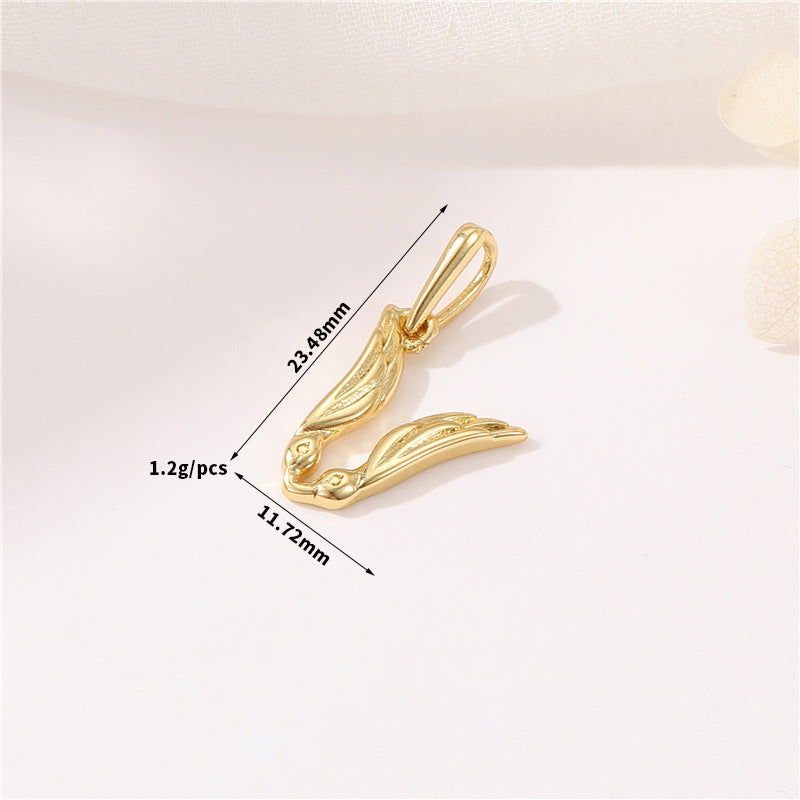 Pendentif à breloque AZ avec 2 ailes de cygne et initiales de l'alphabet 14K GF