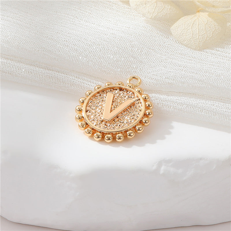 2 perles rondes à bord de pièce de monnaie initiale Alphabet AZ Charm Pendentif 14K GF