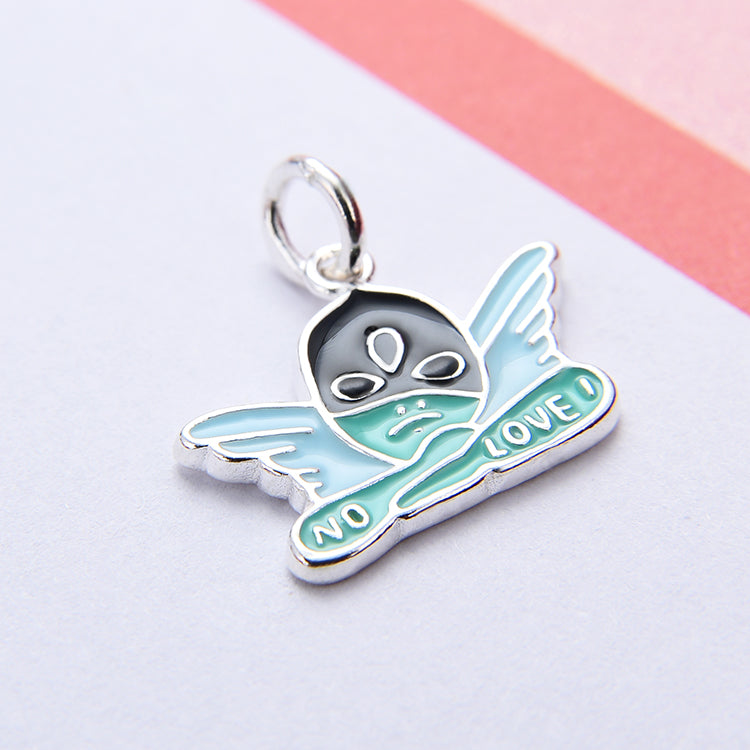 Pendentif à breloque en forme de dinosaure UFO NoLove Earth Cross arc-en-ciel en argent sterling S925