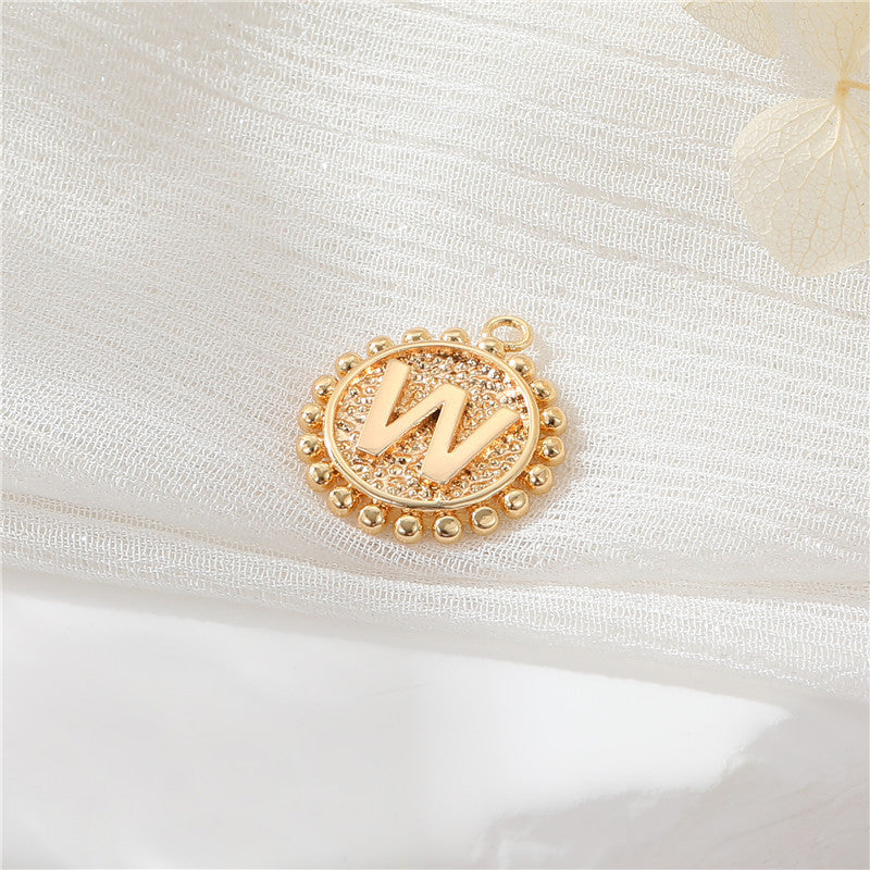 2 perles rondes à bord de pièce de monnaie initiale Alphabet AZ Charm Pendentif 14K GF