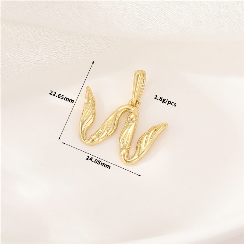 Pendentif à breloque AZ avec 2 ailes de cygne et initiales de l'alphabet 14K GF