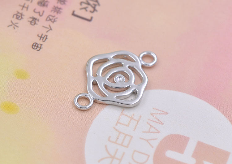 Sterling Silver Double Looped Branch Bowknot Love Rose Charm Connector S925 Finding