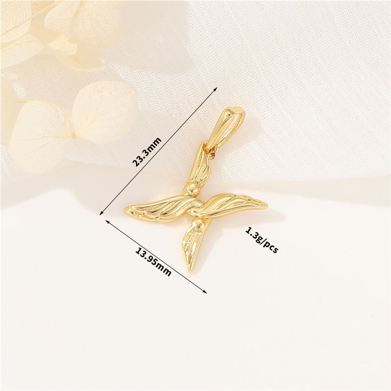 Pendentif à breloque AZ avec 2 ailes de cygne et initiales de l'alphabet 14K GF