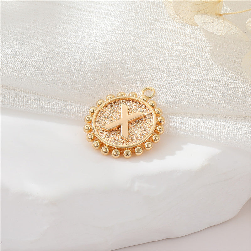 2 perles rondes à bord de pièce de monnaie initiale Alphabet AZ Charm Pendentif 14K GF