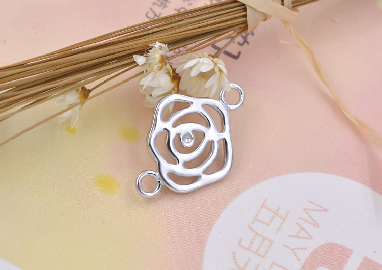 Sterling Silver Double Looped Branch Bowknot Love Rose Charm Connector S925 Finding