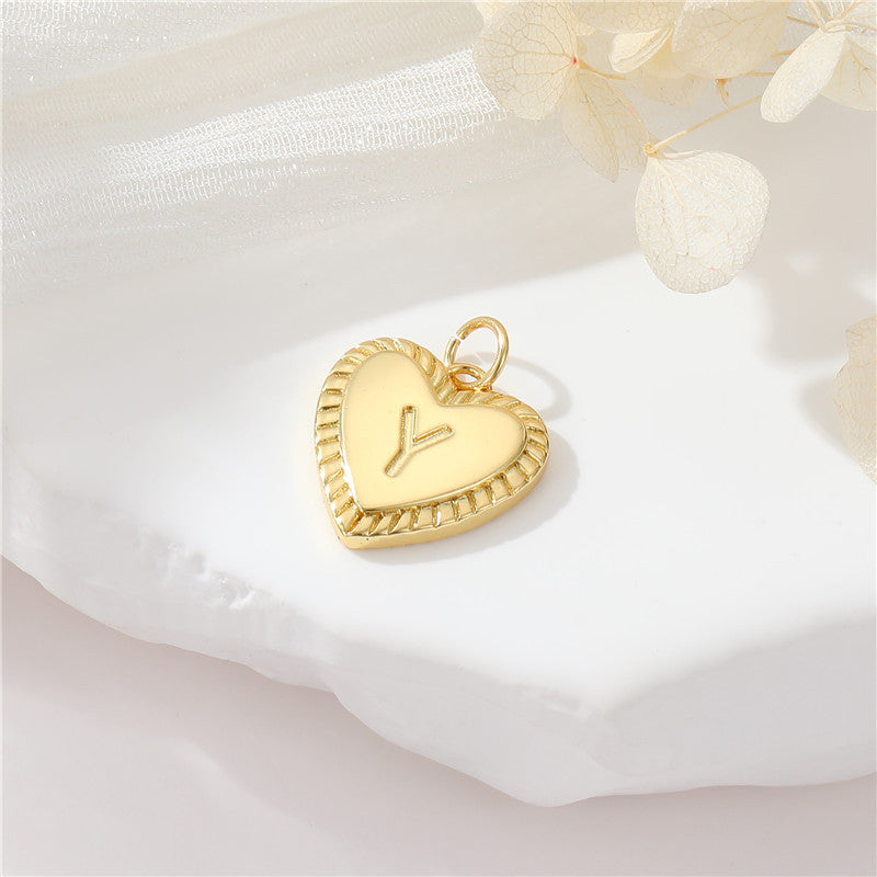 Pendentif à breloque 2 coeurs initiales Alphabet AZ 14K GF