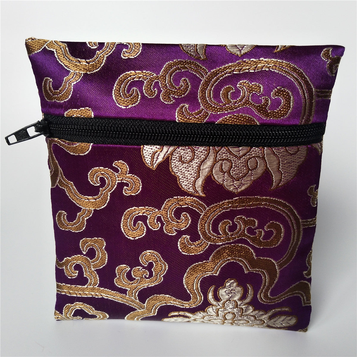 5x5" Colorful Floral Chinese Silk Pouch Pocket Money Coin Bag with Zip Grab Rosary Bead Traditional Packaging Bags for Jewelry Gift