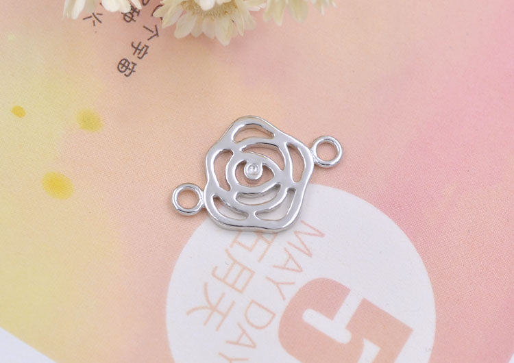 Sterling Silver Double Looped Branch Bowknot Love Rose Charm Connector S925 Finding