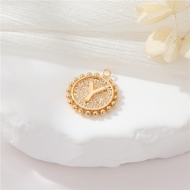 2 perles rondes à bord de pièce de monnaie initiale Alphabet AZ Charm Pendentif 14K GF