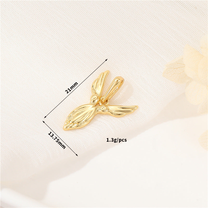 Pendentif à breloque AZ avec 2 ailes de cygne et initiales de l'alphabet 14K GF