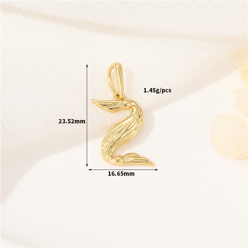 Pendentif à breloque AZ avec 2 ailes de cygne et initiales de l'alphabet 14K GF