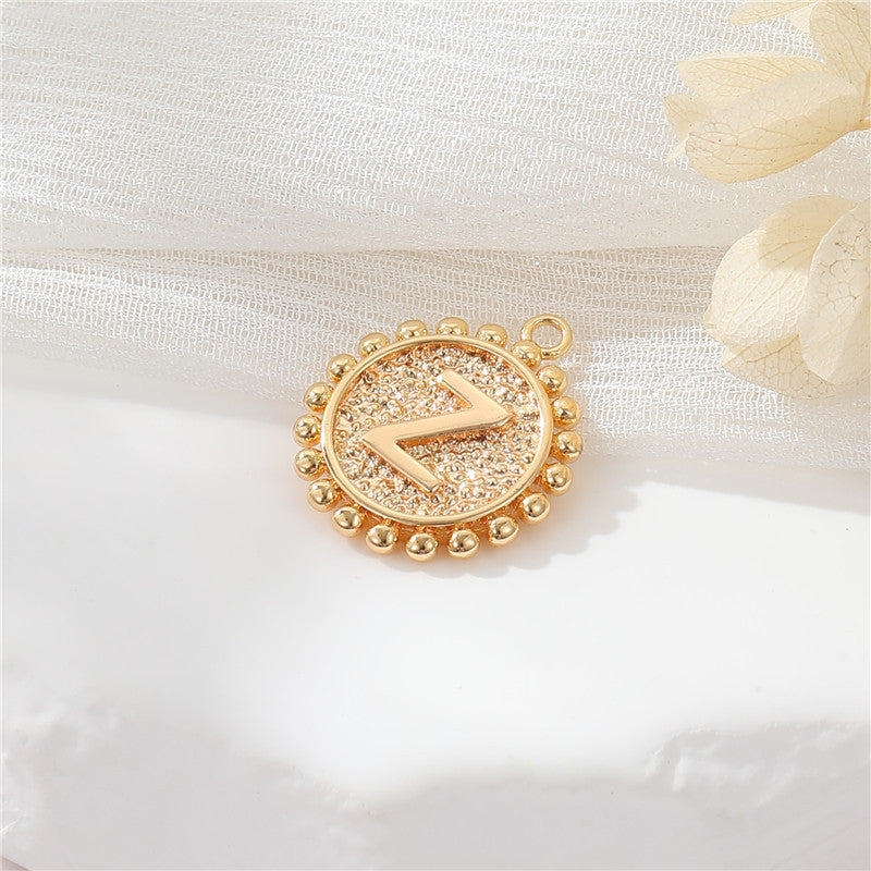 2 perles rondes à bord de pièce de monnaie initiale Alphabet AZ Charm Pendentif 14K GF