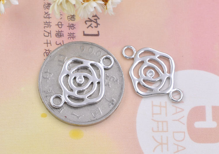Sterling Silver Double Looped Branch Bowknot Love Rose Charm Connector S925 Finding