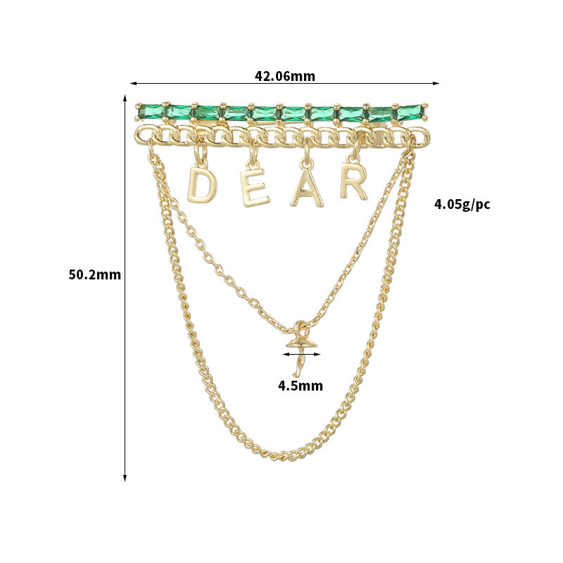 2 Dear Charm Câble Chaîne Broche 14K GF Strass Embelli Demi-Percé Perle Perle Vierge