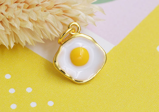 Sterling Silver Enamel Epoxy Fried Egg Charm Pendant S925 Finding