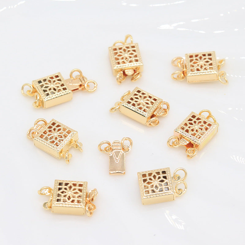 2 doppelt geschlungene Plug-in-Halsketten-Armbandverschlüsse aus 14-karätigem GF mit floralem Muster