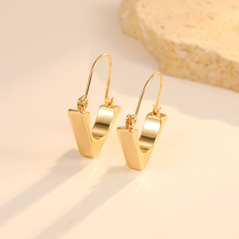 4 Chunky Hexagon Floral Triangle Hoop Earrings 14K GF Earing