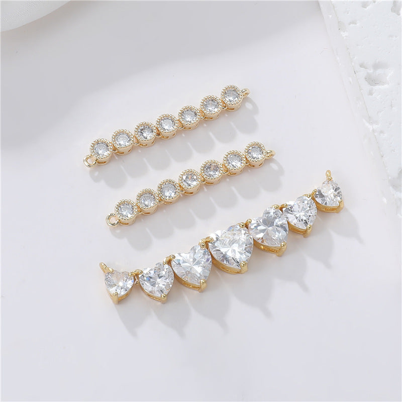 2 chaînes à griffes à double boucle, connecteur à maillons ronds en forme de cœur, strass embelli 14K GF