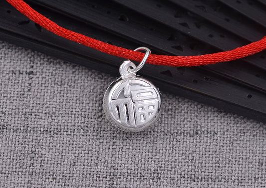 Pendentif à breloque en forme de caractère chinois Fu en argent sterling S990