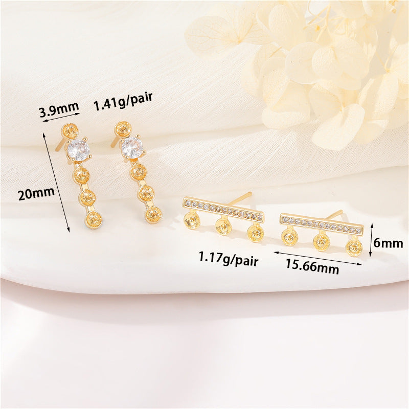 4 Multi Stick Stud Earrings Rhinestone Embellished 14K GF Half Drilled Pearl Bead Blank