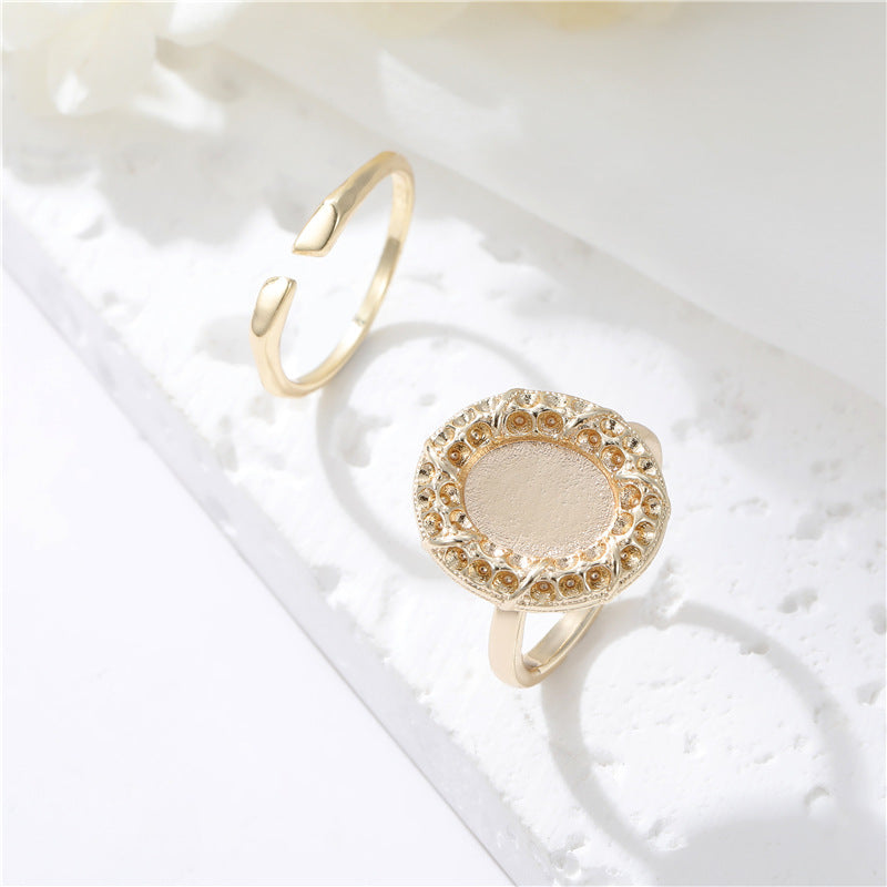 2 bagues de déclaration à cercle ouvert 14K GF 12mm, cabochon rond, réglage vierge