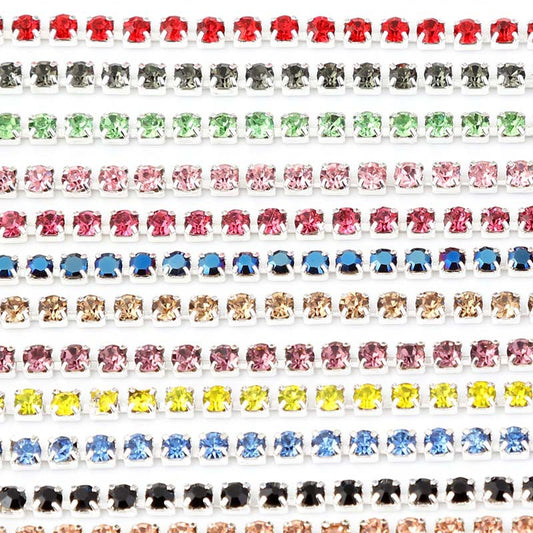 10yd bunte Strass-Cup-Kette, Silberbesatz, Metall-Cup-Kette, Schmuck, hochwertiger Hochzeitsschleier, 2 mm, 2,5 mm, 2,8 mm, 3 mm