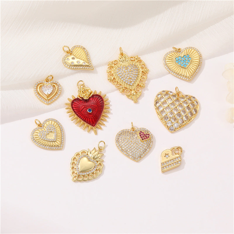 Pendentif à breloque 2 cœurs en émail époxy 14K GF strass embelli