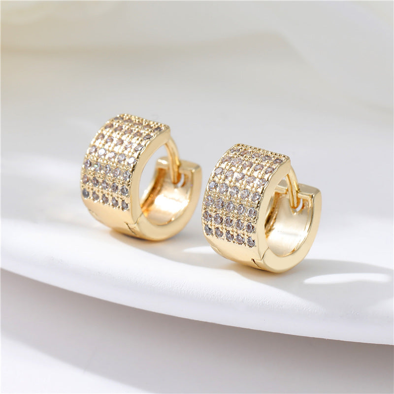 4 Chunky Round Hoop Earrings Rhinestone Embellished 14K GF Earing