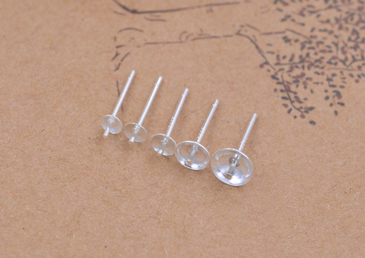 Boucles d'oreilles à tige rondes en argent sterling, perle à moitié percée, découverte S925 vierge