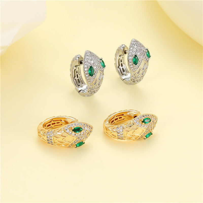 4 boucles d'oreilles créoles serpent ornées de strass 14K GF Earing