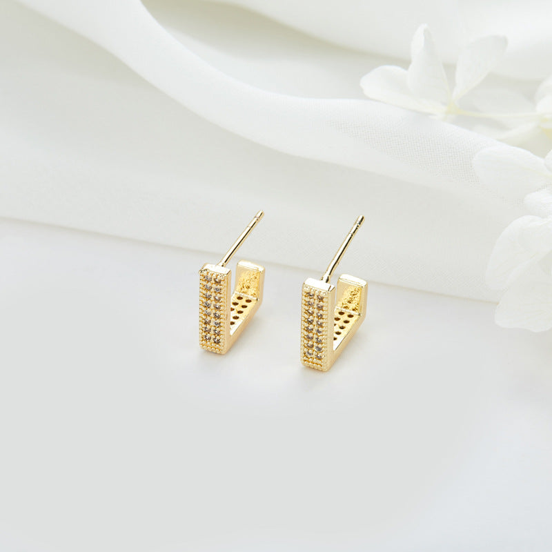 4 boucles d'oreilles à tige triangulaires florales ornées de strass 14K GF, boucles d'oreilles à moitié percées, perle vierge