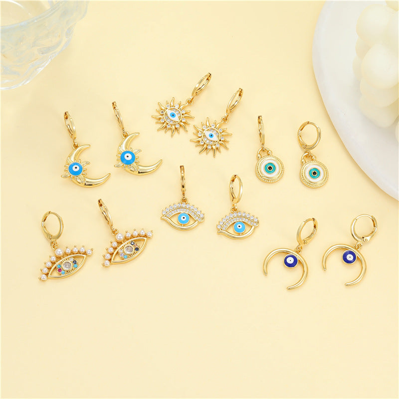 4 boucles d'oreilles créoles à breloques en émail époxy avec perles en strass ornées de perles 14K GF