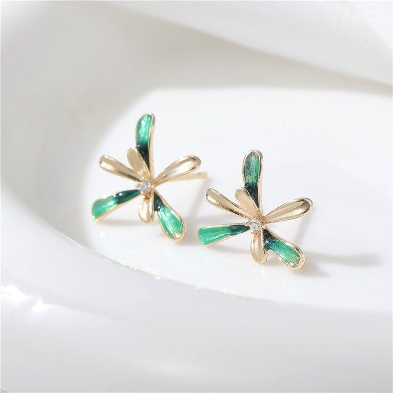 4 boucles d'oreilles florales à tige ornées de strass 14 carats GF, perles semi-percées vierges